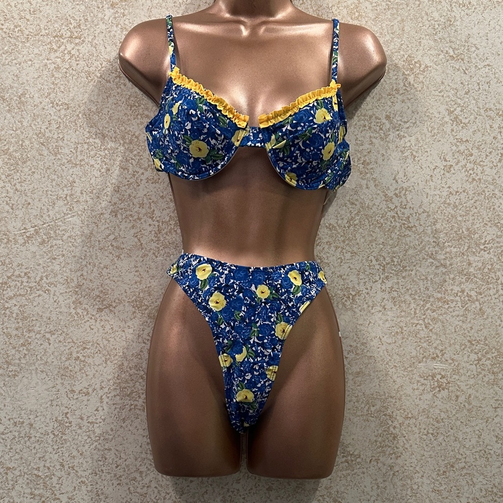 Floral Blue and Yellow Women's Bikini